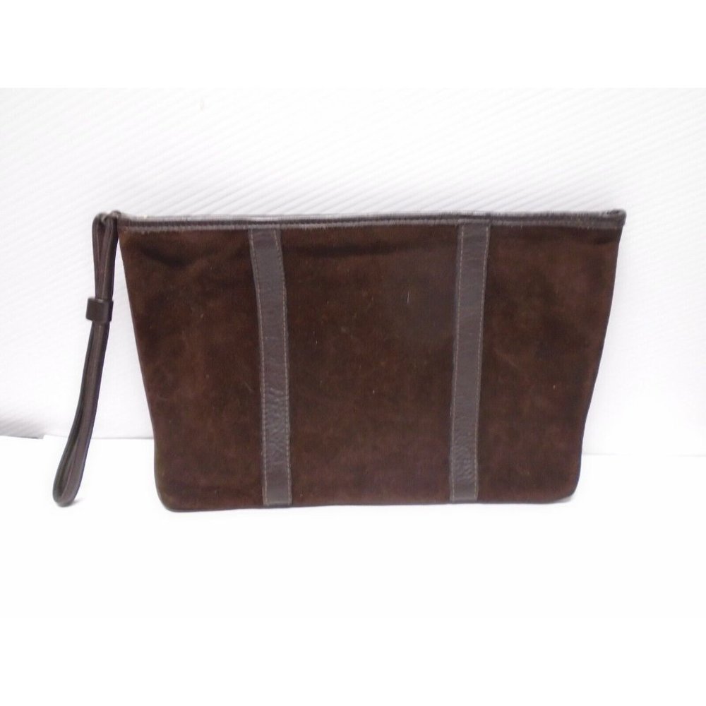 Ronay Suede Purse Genuine Leather Brown Clutch Handbag Vintage